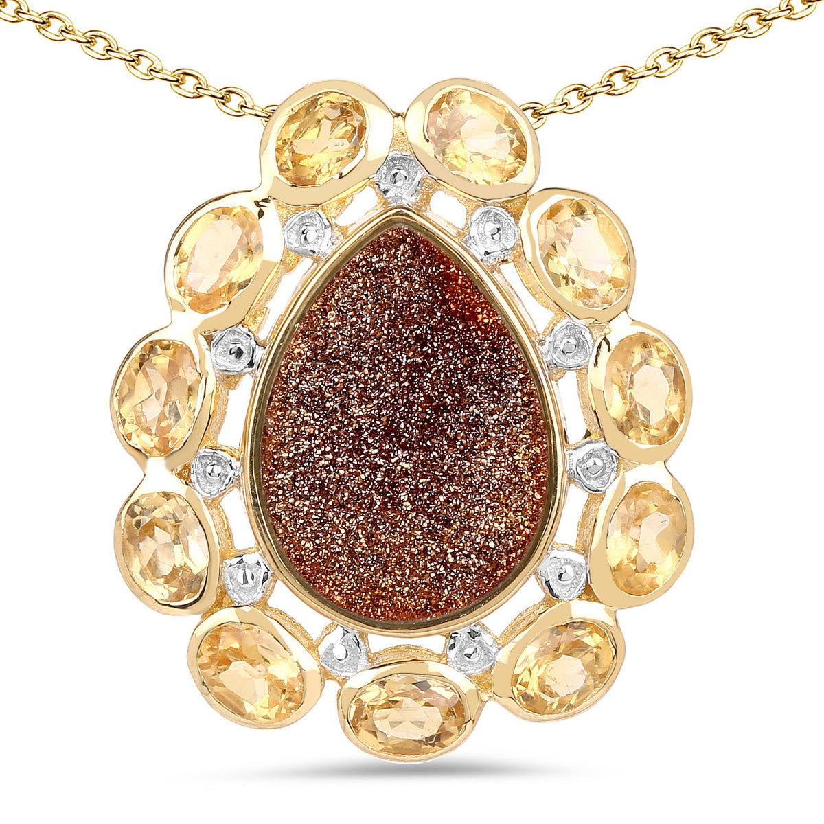 Colgante de plata esterlina .925 con baño de oro amarillo de 14K, cuarzo drusa rojo genuino de 5.14 quilates y citrino