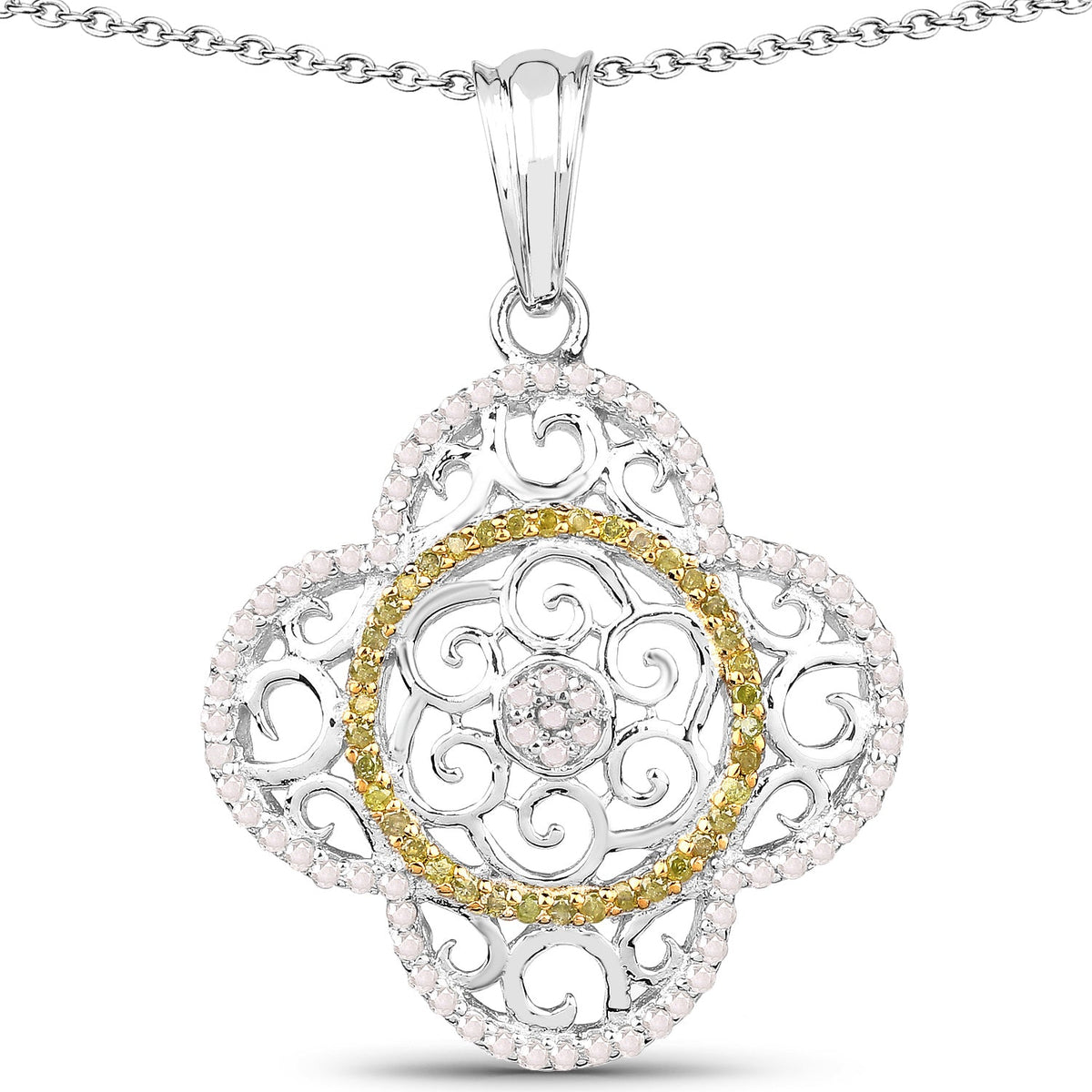 Colgante de plata de ley .925 con diamante blanco genuino y diamante amarillo de 0,57 quilates