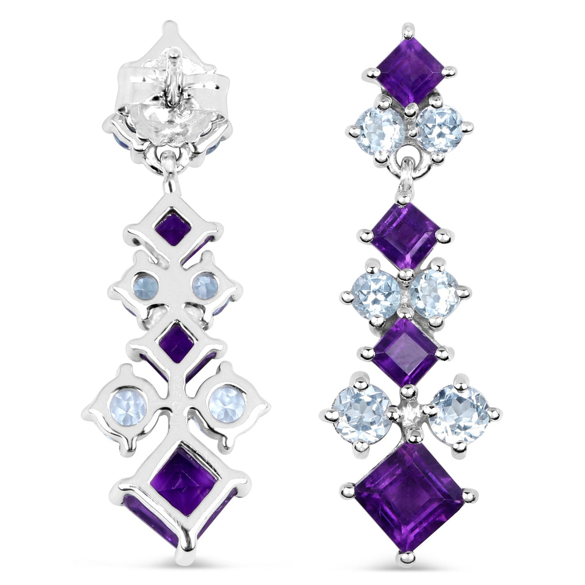 4.94 Carat Genuine Amethyst & Blue Topaz .925 Sterling Silver Earrings - изображение 4 из 7