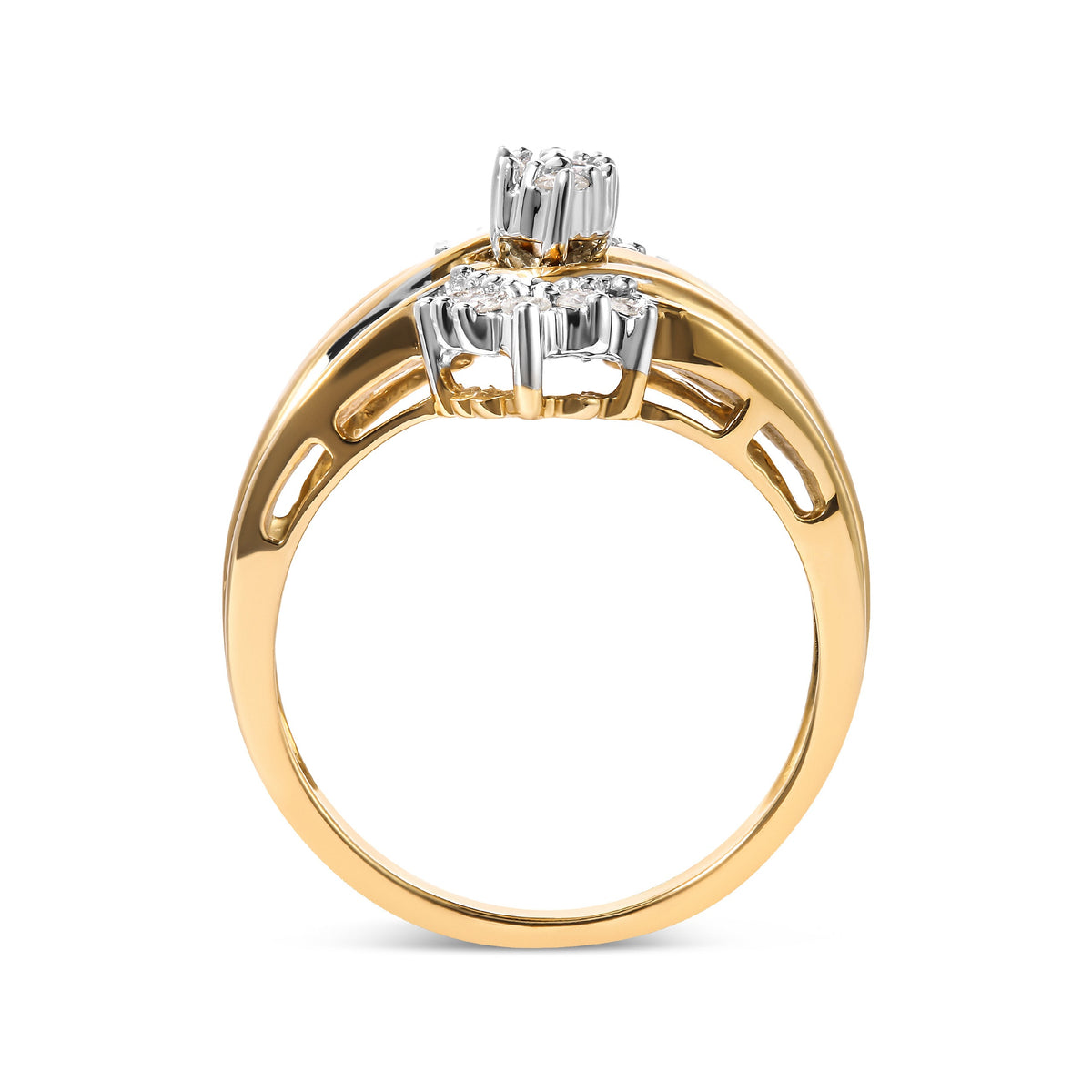 Anillo de 10K bicolor con diamante compuesto de talla redonda y baguette de 1/2 quilate en forma de pera (color H-I, claridad I2-I3) - Talla 7