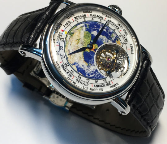 Luxury Globe Tourbillon Watch - Exquisite Round Sapphire Watch - World Time