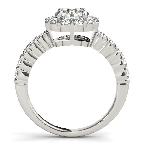 Anillo de compromiso de oro blanco de 14 quilates con diamantes de talla redonda con motivo floral (1 5/8 quilates en total)