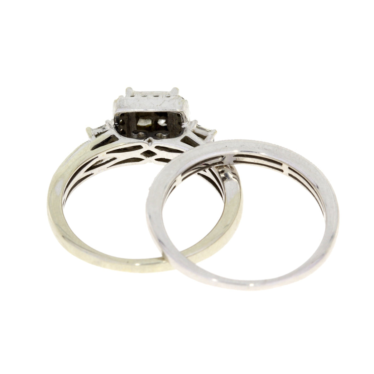 Juego de anillo de compromiso con diamante de 1.00 qt en oro blanco de 10 kt