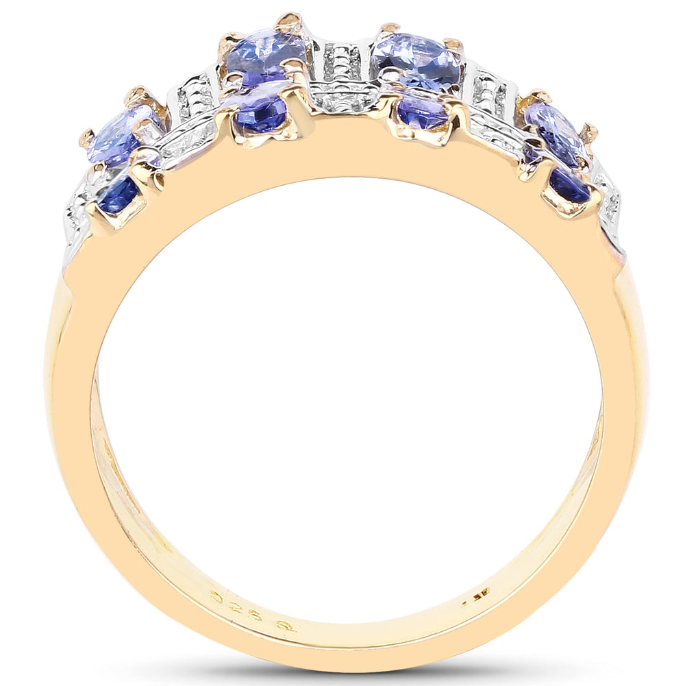 Anillo de plata de ley .925 con tanzanita genuina de 1,68 quilates y baño de oro amarillo de 14 quilates
