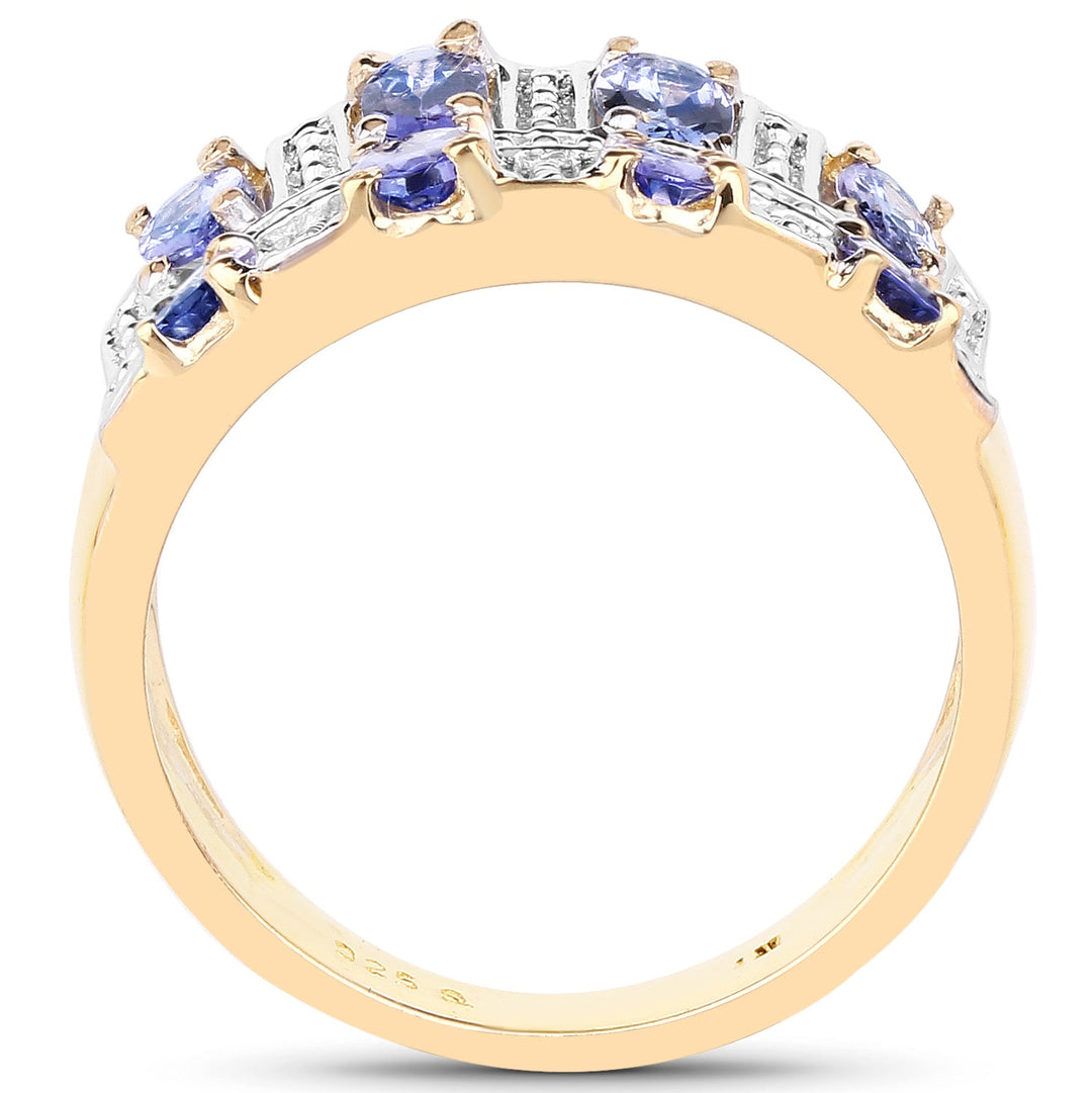 Anillo de plata de ley .925 con tanzanita genuina de 1,68 quilates y baño de oro amarillo de 14 quilates