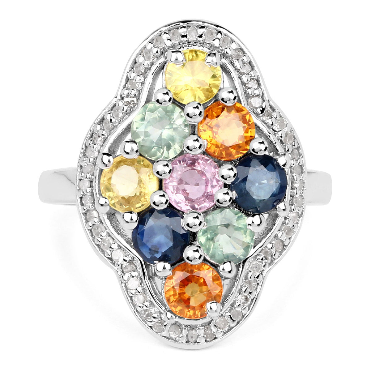 Anillo de plata de ley .925 con zafiro multicolor auténtico de 2.63 quilates