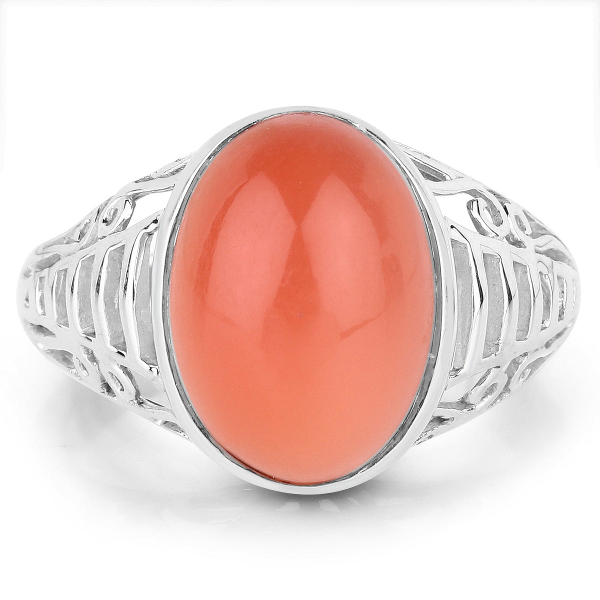 Anillo de plata de ley .925 con piedra lunar melocotón auténtica de 6,00 quilates