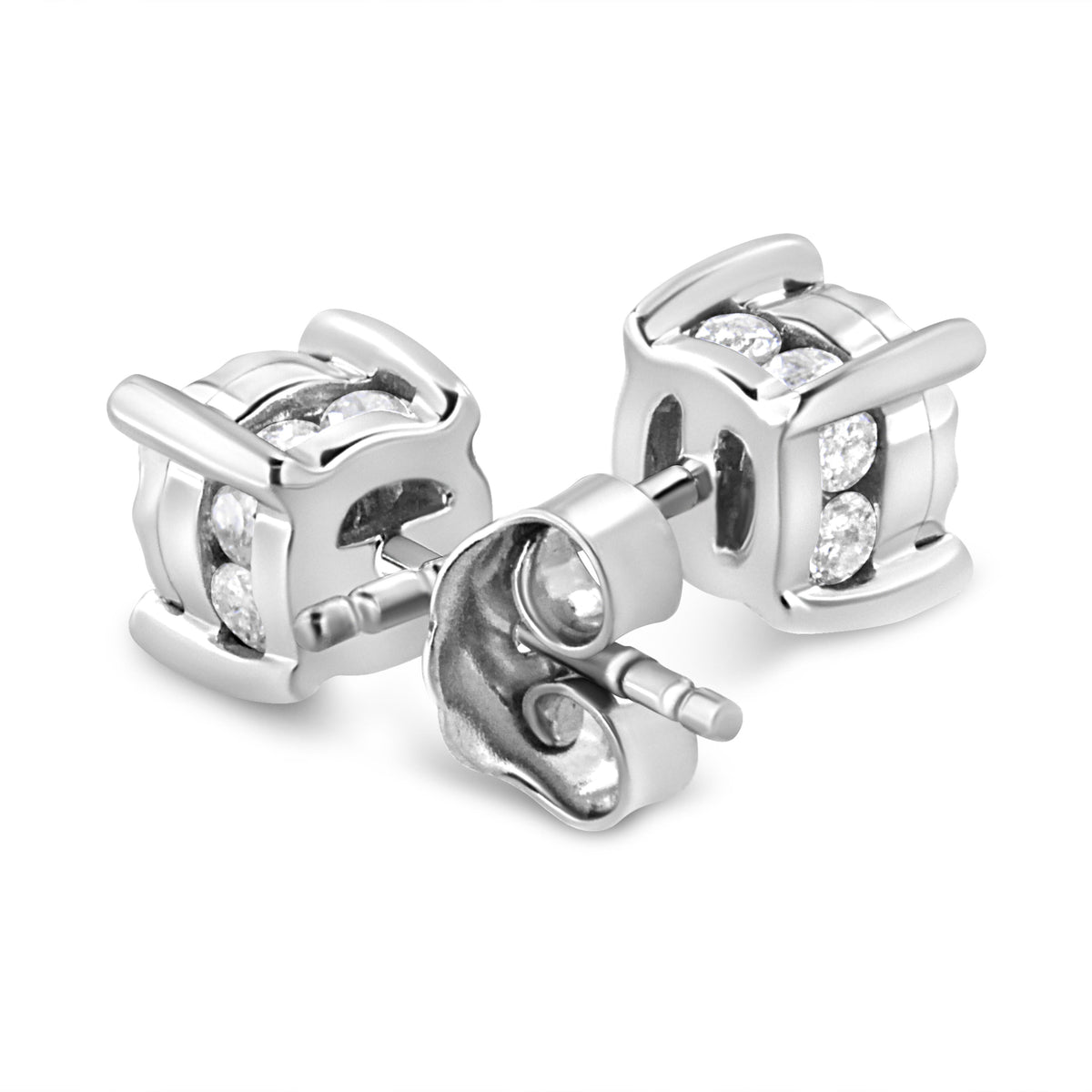 Pendientes de plata de ley .925 con solitario de diamantes de talla brillante redonda de 1.0 quilates engastados en milagro (color H-I, claridad I2-I3)