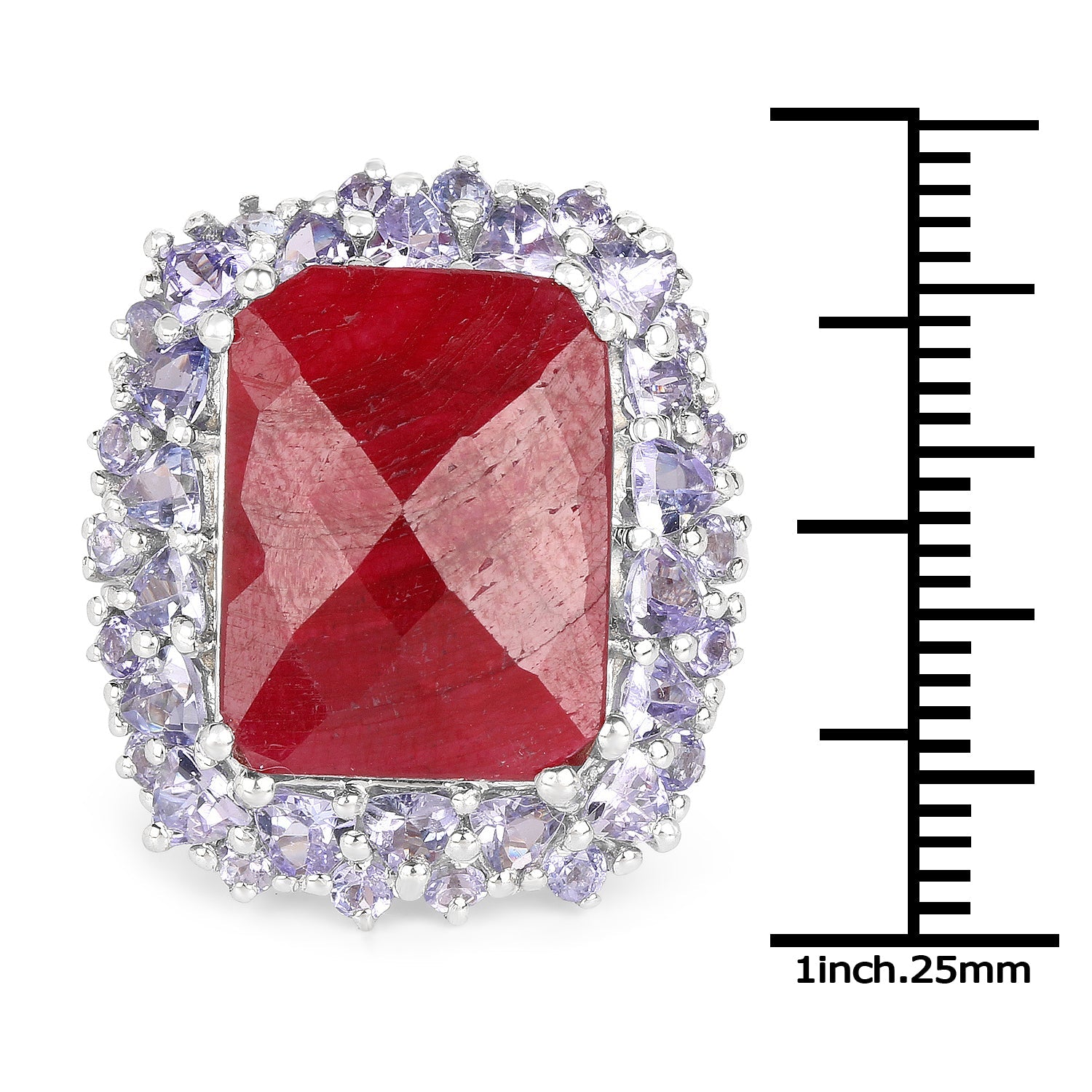 Anillo de plata esterlina .925 con rubí teñido y tanzanita de 15,13 quilates