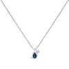 14K White Gold 6x4mm Pear Blue Sapphire and Diamond Accent Charm Pendant Necklace - 18
