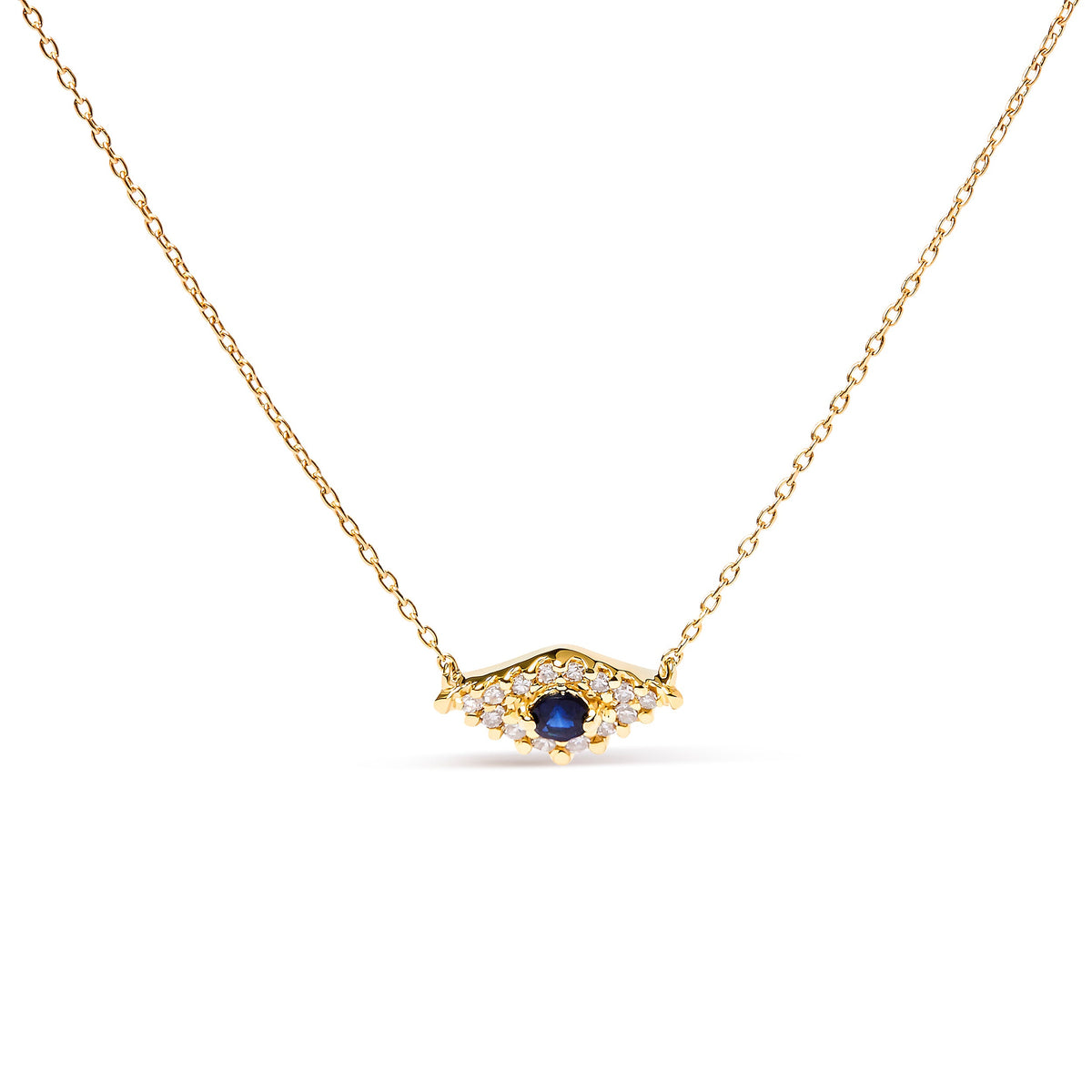 Collar con colgante de oro amarillo de 10K con zafiro azul y diamantes acentuados de ojo turco, 18 pulgadas (Color H-I, Claridad I1-I2)