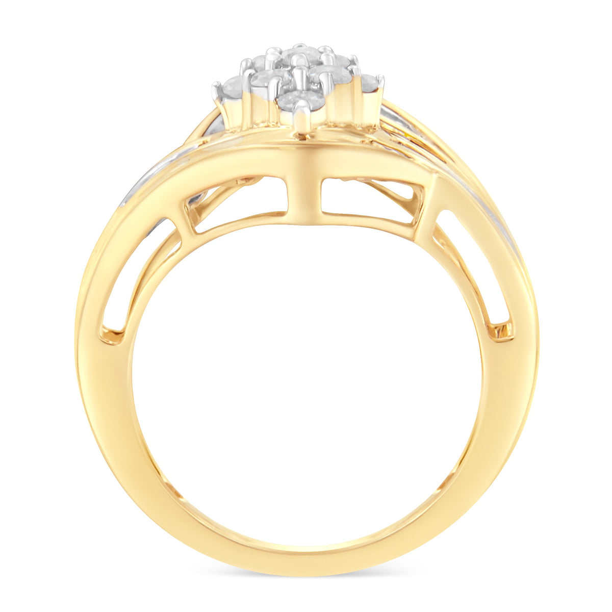 Anillo con racimo de diamantes tipo "bypass" de oro amarillo de 10 quilates (1 Cttw, color I-J, claridad I2-I3) - Talla 7