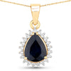 2.09 Carat Genuine Blue Sapphire and White Diamond 14K Yellow Gold Pendant