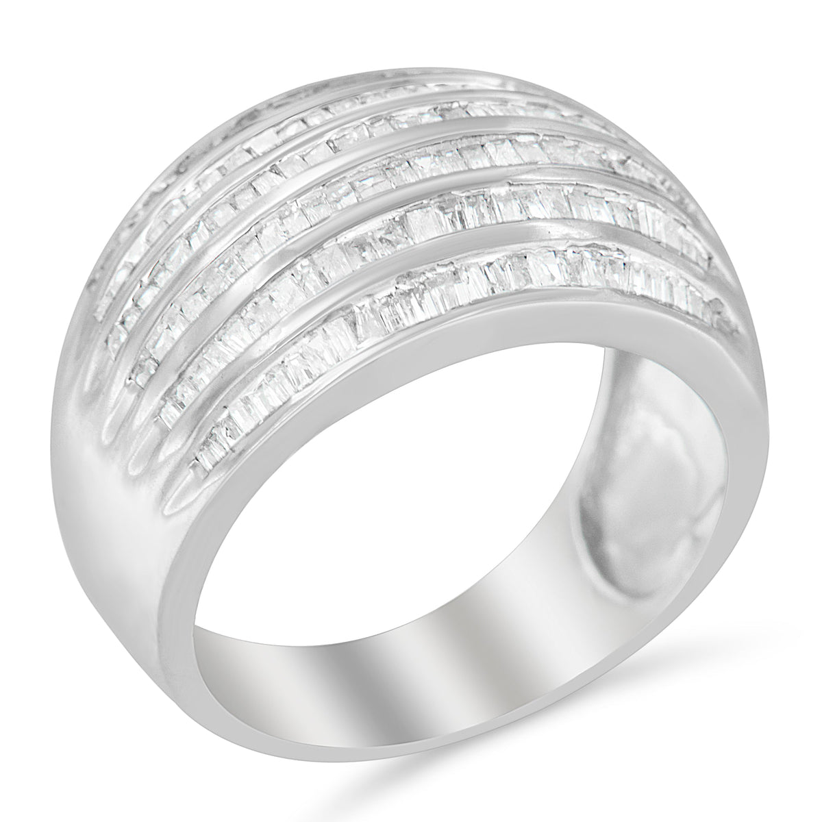 Anillo de cóctel de moda abovedado cónico con 6 hileras de diamantes talla baguette de 1,0 Cttw en plata de ley .925 (color H-I, claridad I2-I3) - Talla 6-1/2