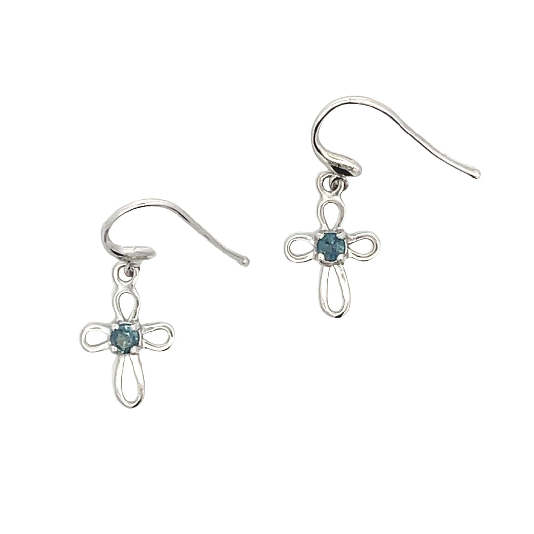 Natural .27ct Sapphire Cross Earrings 10KT White Gold