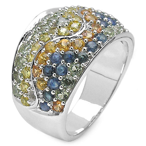 Anillo de plata de ley .925 con zafiros múltiples genuinos de 3.60 quilates