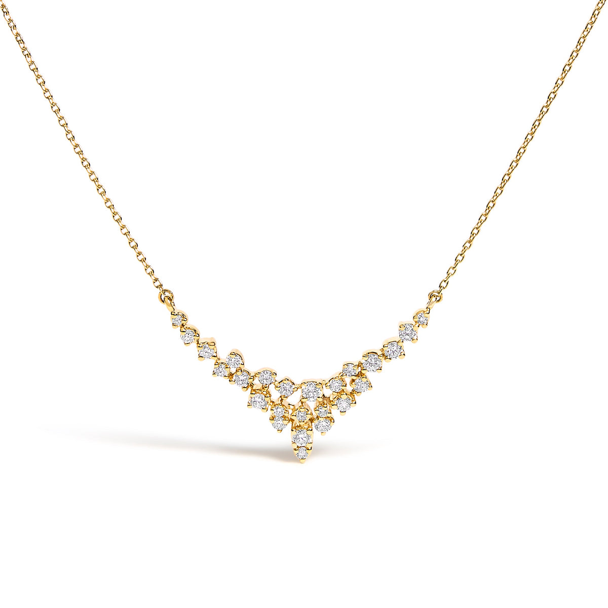 Collar en V dispersa de diamantes de oro amarillo de 14 quilates de 1/2 quilate (Color I-J, Claridad SI2-I1) - 18 pulgadas