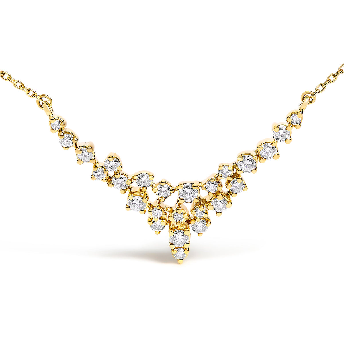 Collar en V dispersa de diamantes de oro amarillo de 14 quilates de 1/2 quilate (Color I-J, Claridad SI2-I1) - 18 pulgadas