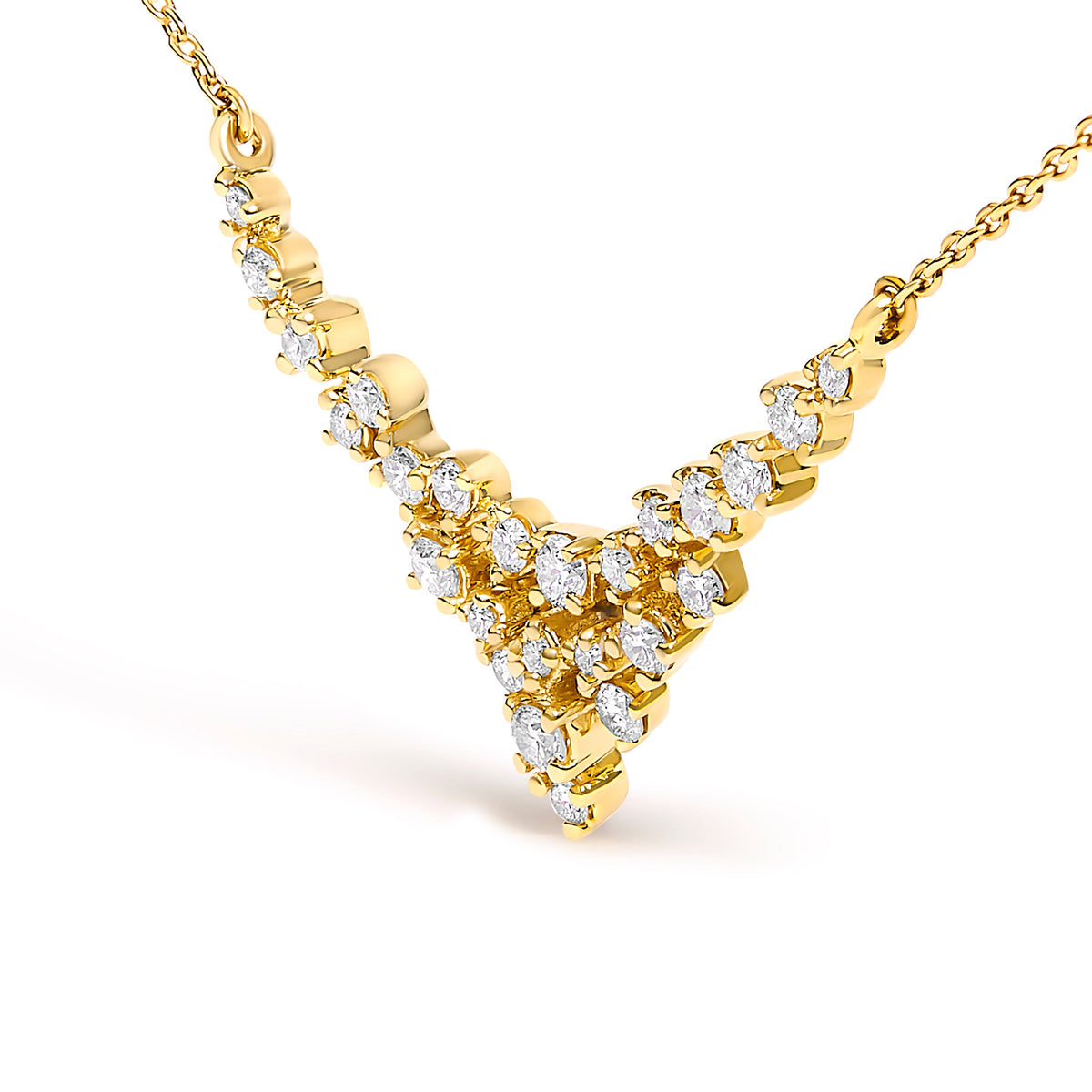 Collar en V dispersa de diamantes de oro amarillo de 14 quilates de 1/2 quilate (Color I-J, Claridad SI2-I1) - 18 pulgadas