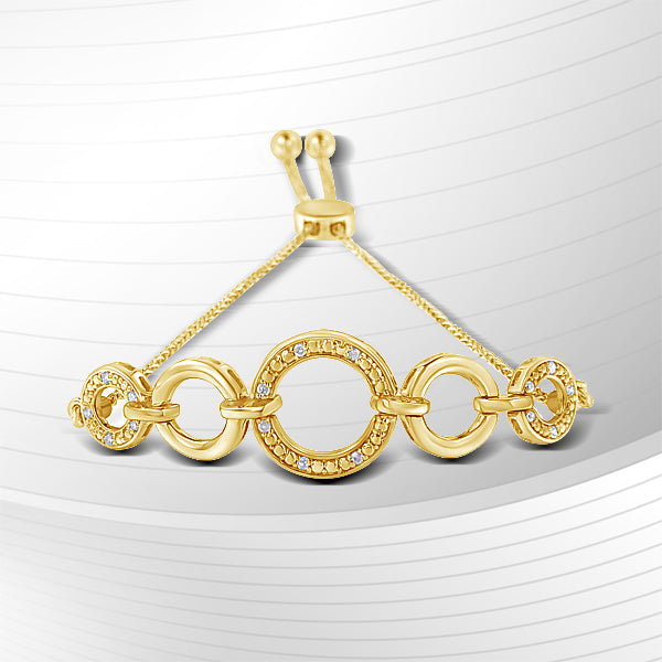 Pulsera bolo ajustable de 10 quilates de oro amarillo sobre plata esterlina .925 con diseño de círculo abierto infinito graduado con acento de diamante (color H-I, claridad I2-I3) de 6 a 9 pulgadas
