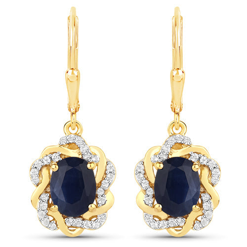 Pendientes de plata de ley .925 con zafiro azul genuino de 3.46 quilates y topacio blanco