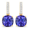5.64 Carat Genuine Tanzanite and White Diamond 14K Yellow Gold Earrings