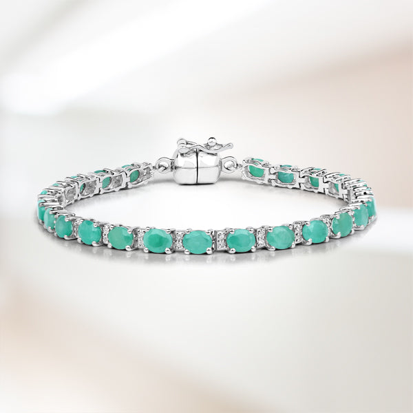 Pulsera de plata de ley .925 con auténticas esmeraldas y topacios blancos de 6,96 quilates