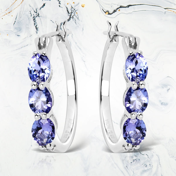 Pendientes de plata de ley .925 con tanzanita auténtica de 1.99 quilates y diamantes blancos