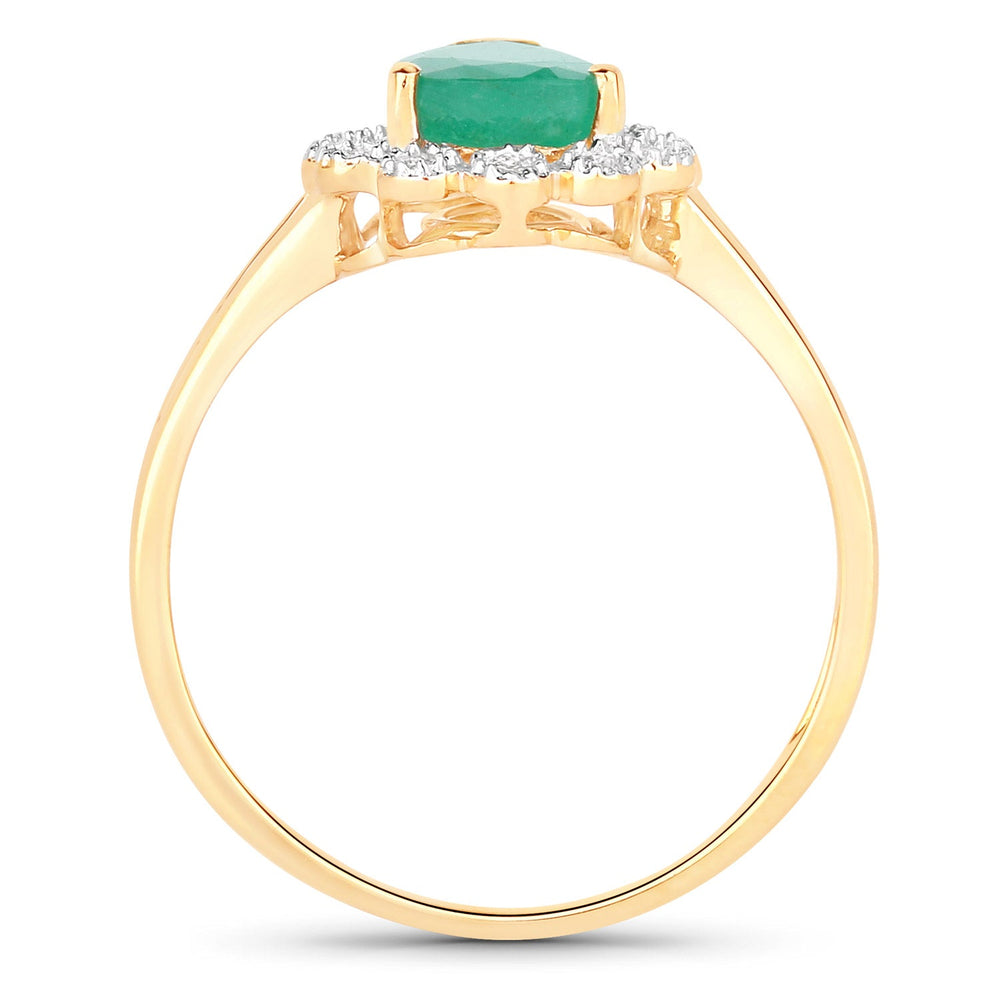 1.22 Carat Genuine Zambian Emerald and White Diamond 14K Yellow Gold Ring