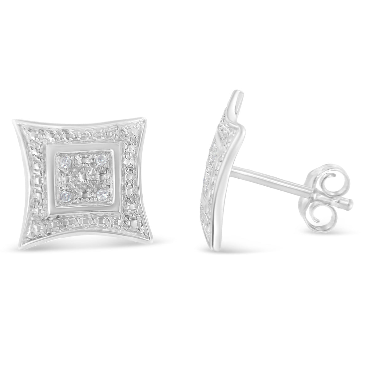Pendientes con acento de diamante de plata de ley .925 con 4 piedras en forma de estrella de cuatro puntas con halo (Color H-I, Claridad I2-I3)