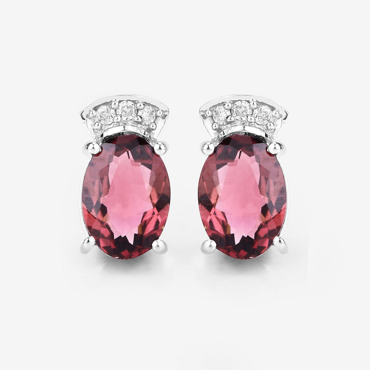 Pendientes de 1,35 quilates de turmalina rosa auténtica y diamante blanco en oro blanco de 14 quilates