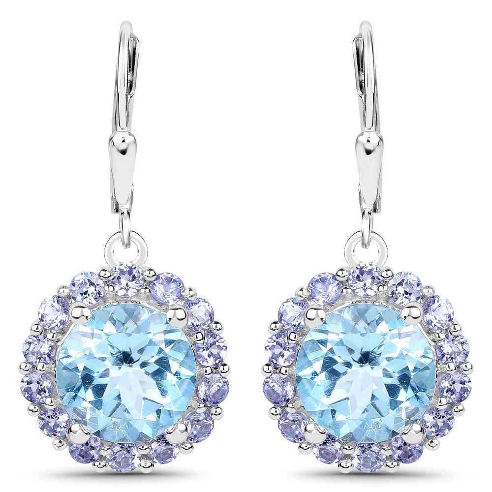 9.96 Carat Genuine Blue Topaz and Tanzanite .925 Sterling Silver Earrings