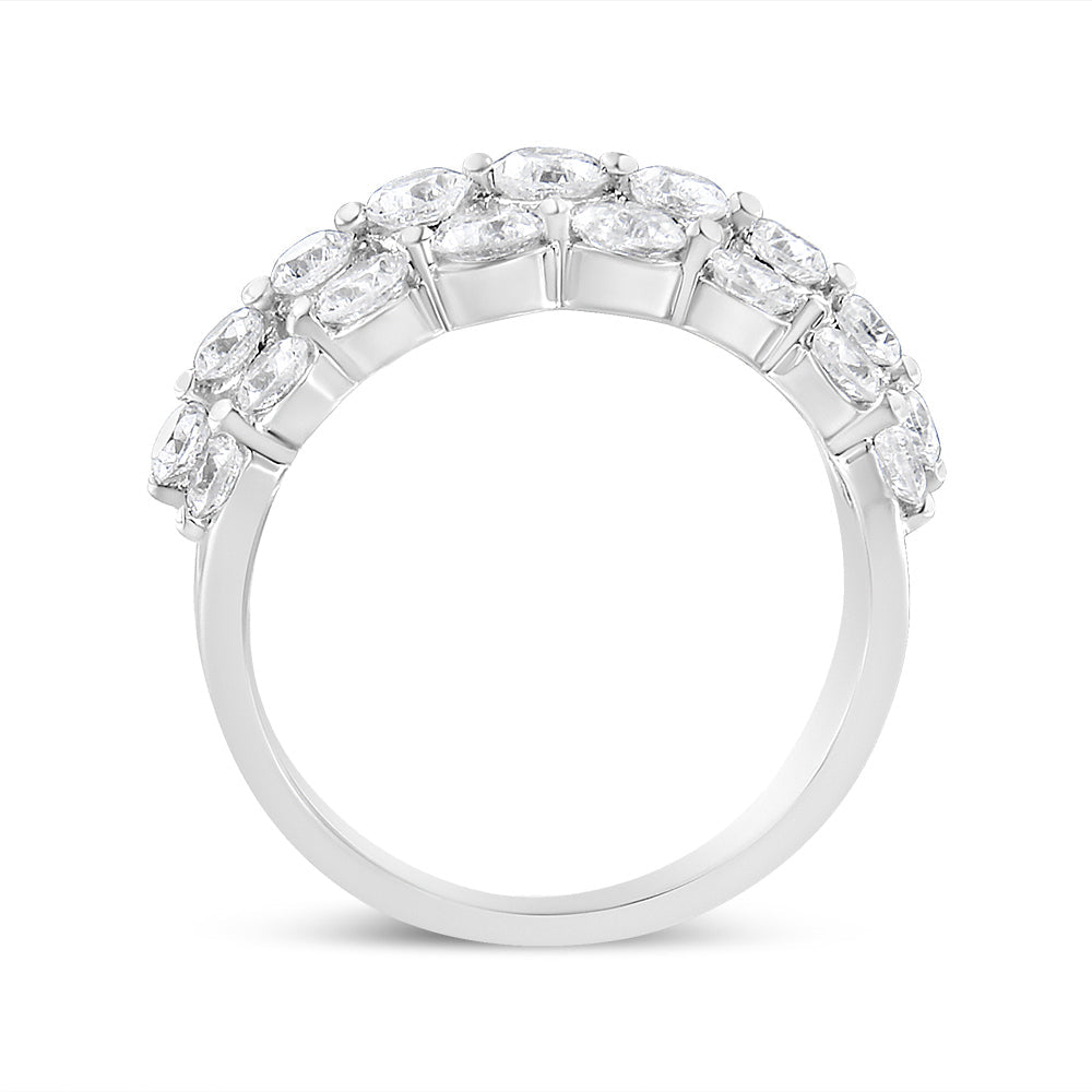Anillo de oro blanco de 10K con 2 1/2 quilates de diamante natural redondo de 3 hileras (color I-J, claridad I1-I2) - Talla 7