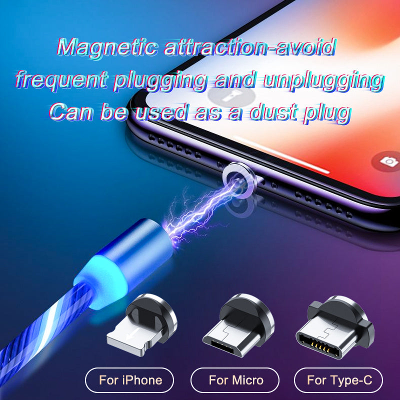 Streamer Magnetic LED Fast-Charge Cable – 3-in-1 USB-C • Micro-USB • Lightning with Colorful LED Glow (1 m / 2 m)