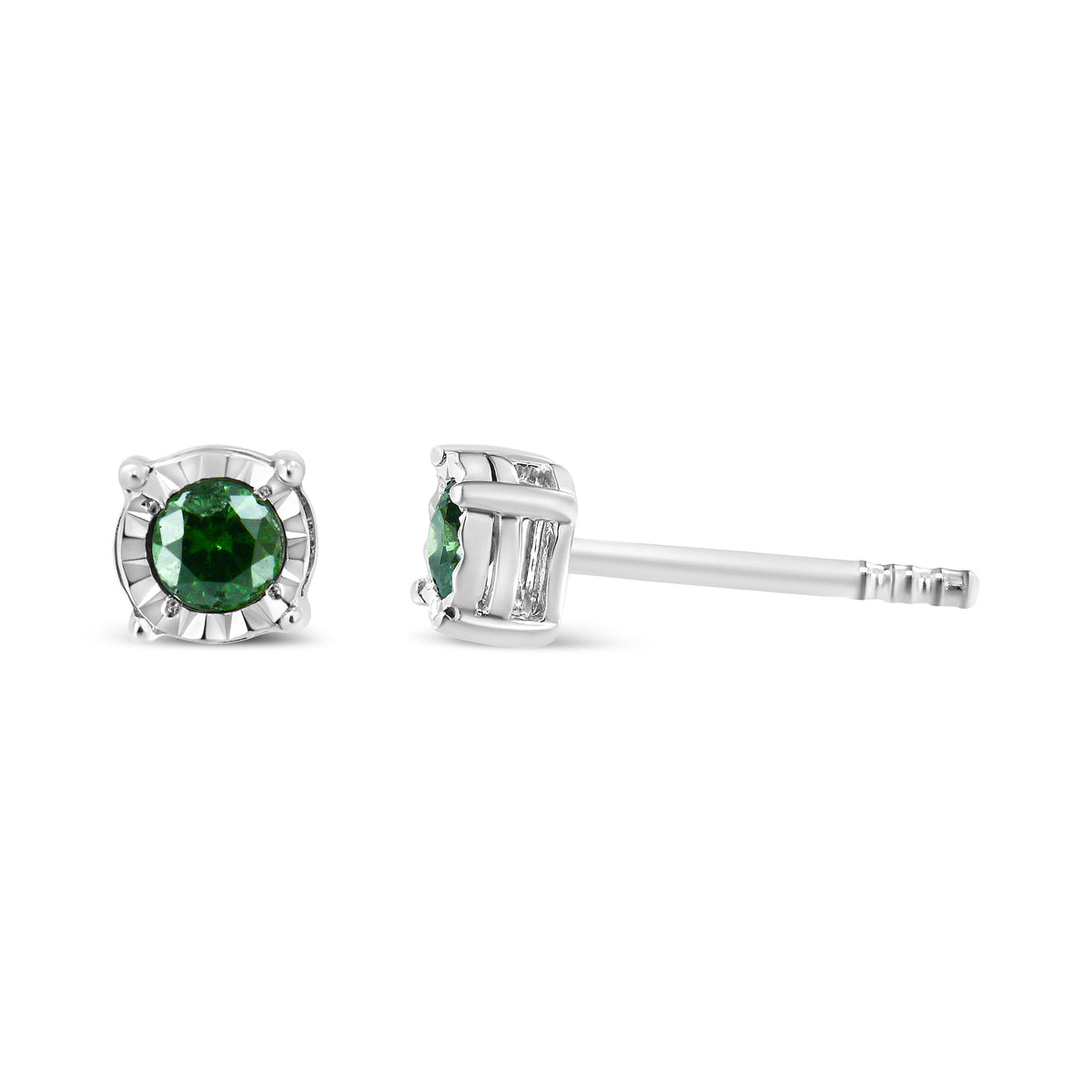 Pendientes solitarios de plata de ley con diamantes verdes tratados talla rosa (0,25 ct. peso total, color verde, claridad I2-I3)