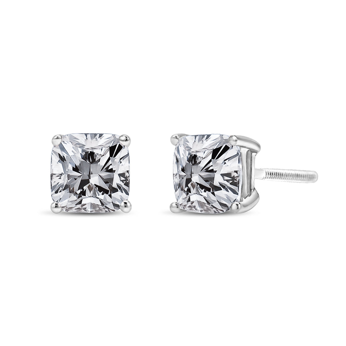 Pendientes de solitario con diamantes de talla princesa de 14 quilates de oro blanco y 1 1/2 quilates de peso total con claridad mejorada (color I-J, claridad I1-I2)