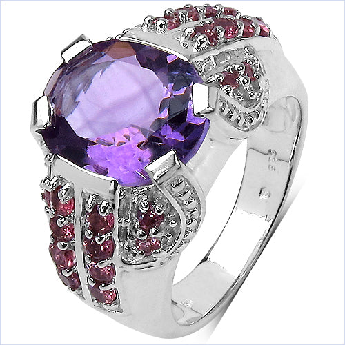 Anillo de plata de ley .925 con amatista y rodolita auténticas de 5,37 quilates - imagen 2 de 6