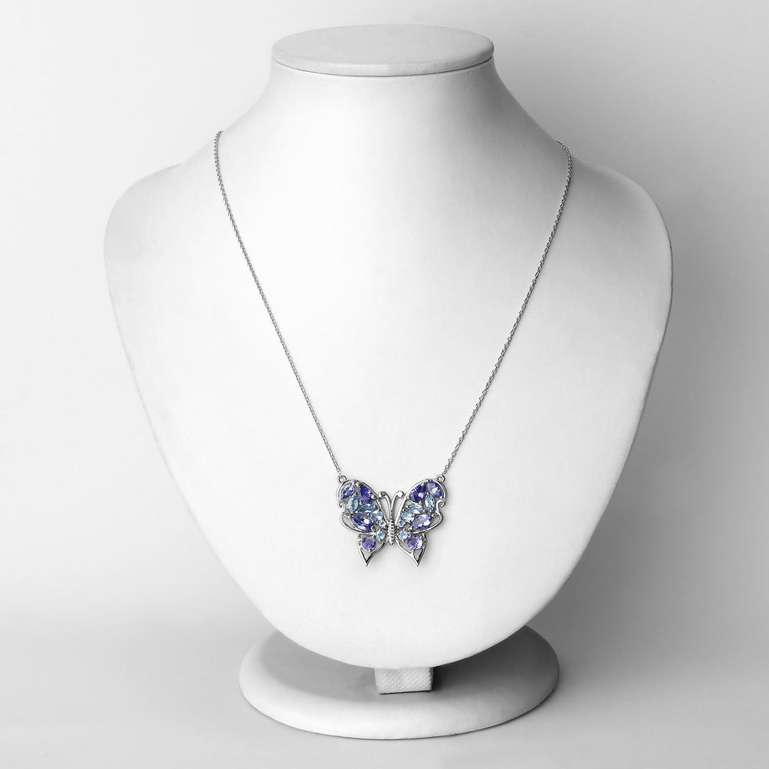 Collar de plata de ley .925 con tanzanita genuina de 3.60 quilates y topacio azul suizo