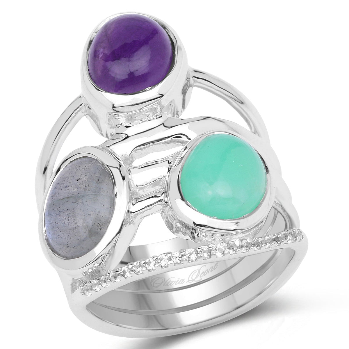 Anillo de plata de ley .925 con varias piedras preciosas de 4,00 quilates
