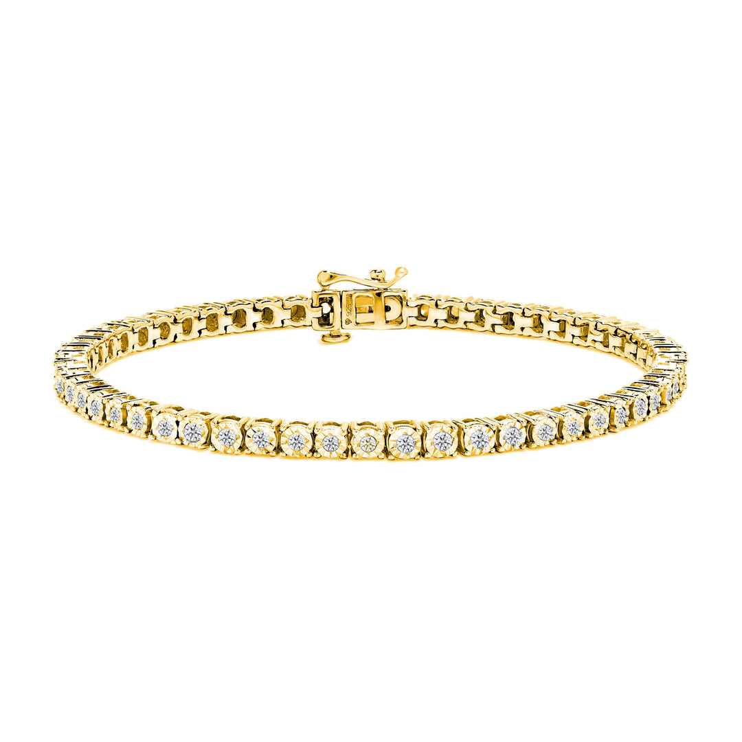 .925 Sterling Silver 1.0 Cttw Miracle-Set Diamond Round Faceted Bezel Tennis Bracelet (I-J Color, I3 Clarity) - 7"