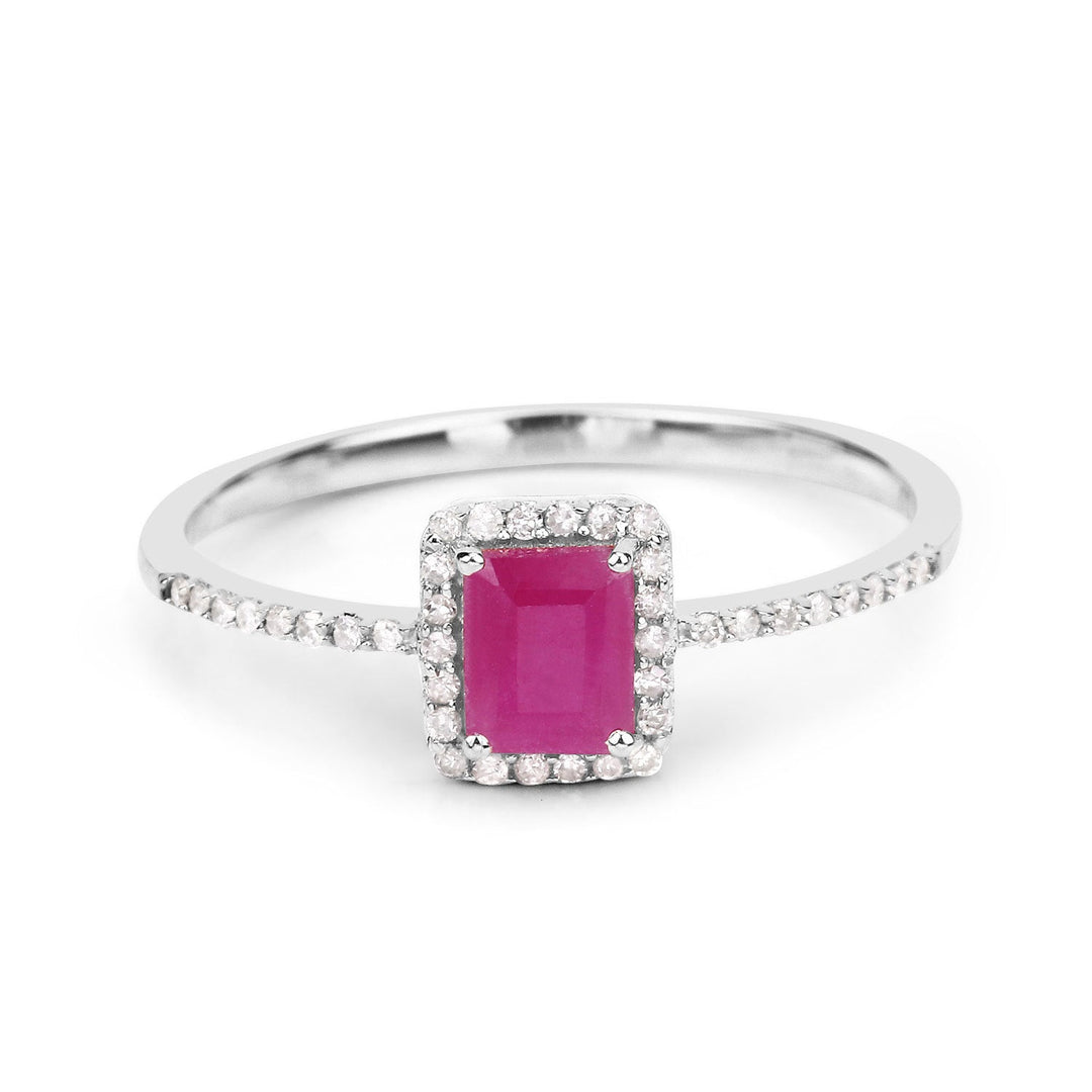 0.58 Carat Genuine Ruby and White Diamond 14K White Gold Ring