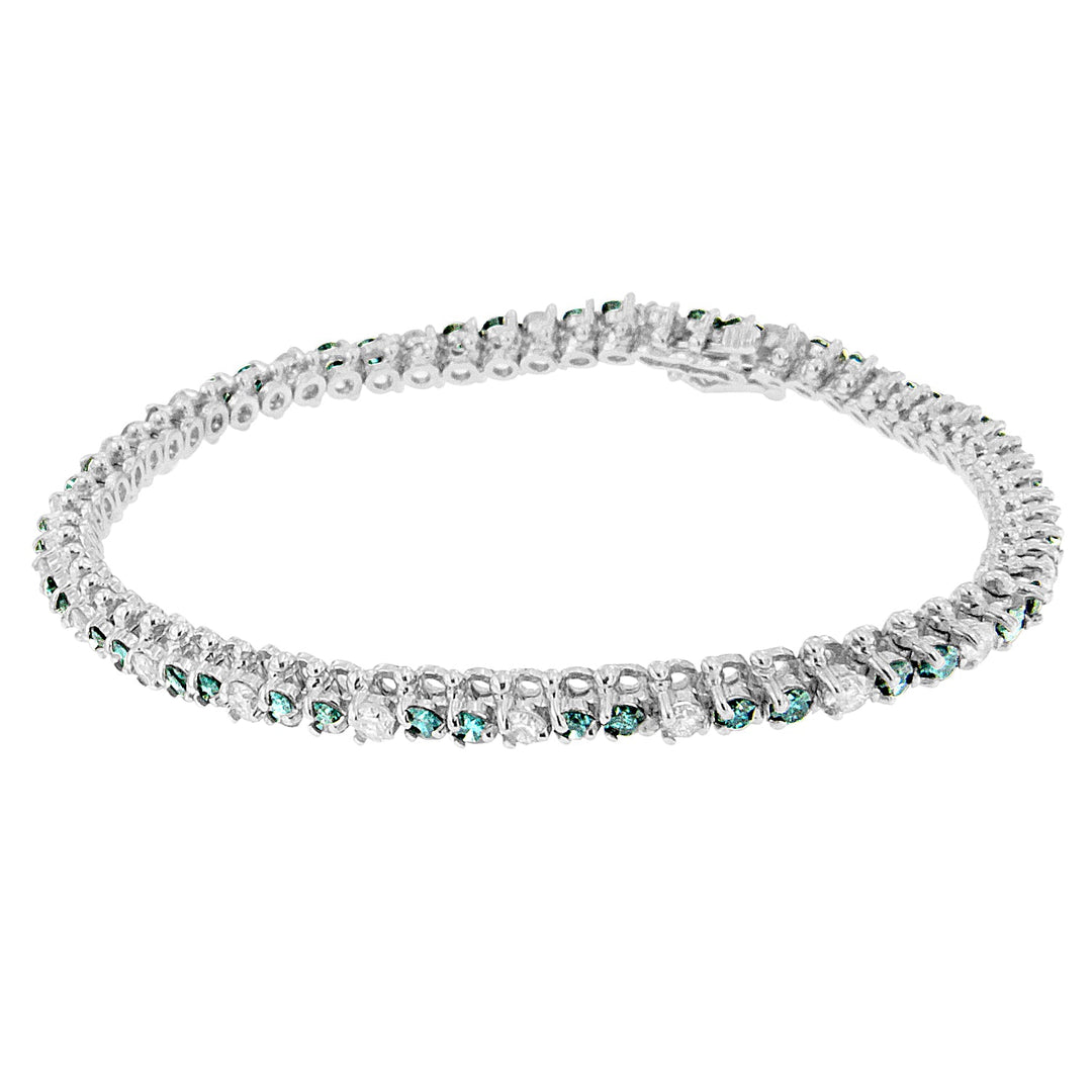 14K White Gold 4 5/8 Cttw Alternating White and Blue Diamond Martini Set Tennis Bracelet (H-I Color, I1-I2 Clarity) - 7" Inches