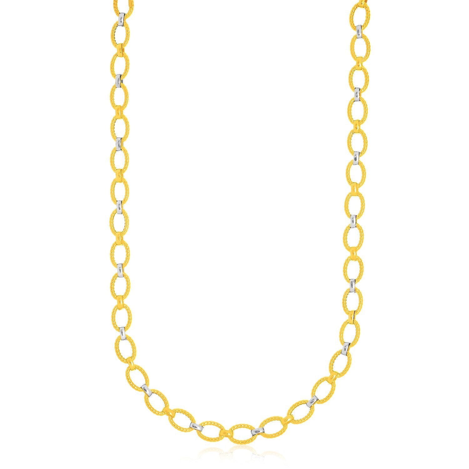 Collar elegante con eslabones ovalados multitextura de oro bicolor de 14k