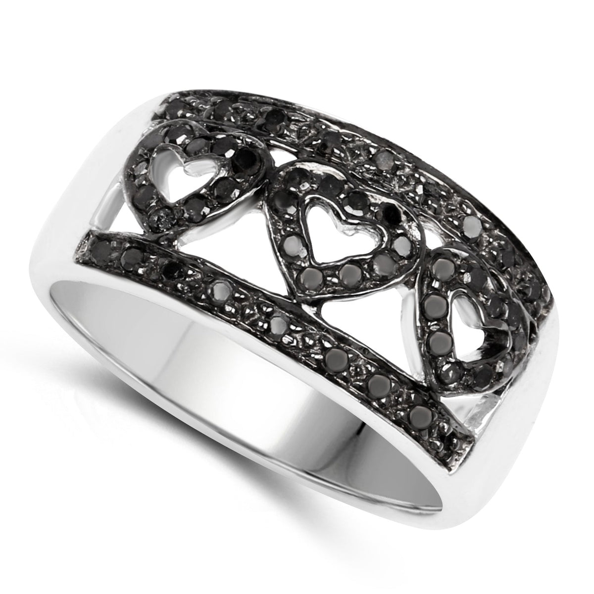 Anillo de plata de ley .925 con diamante negro auténtico de 0.32 quilates