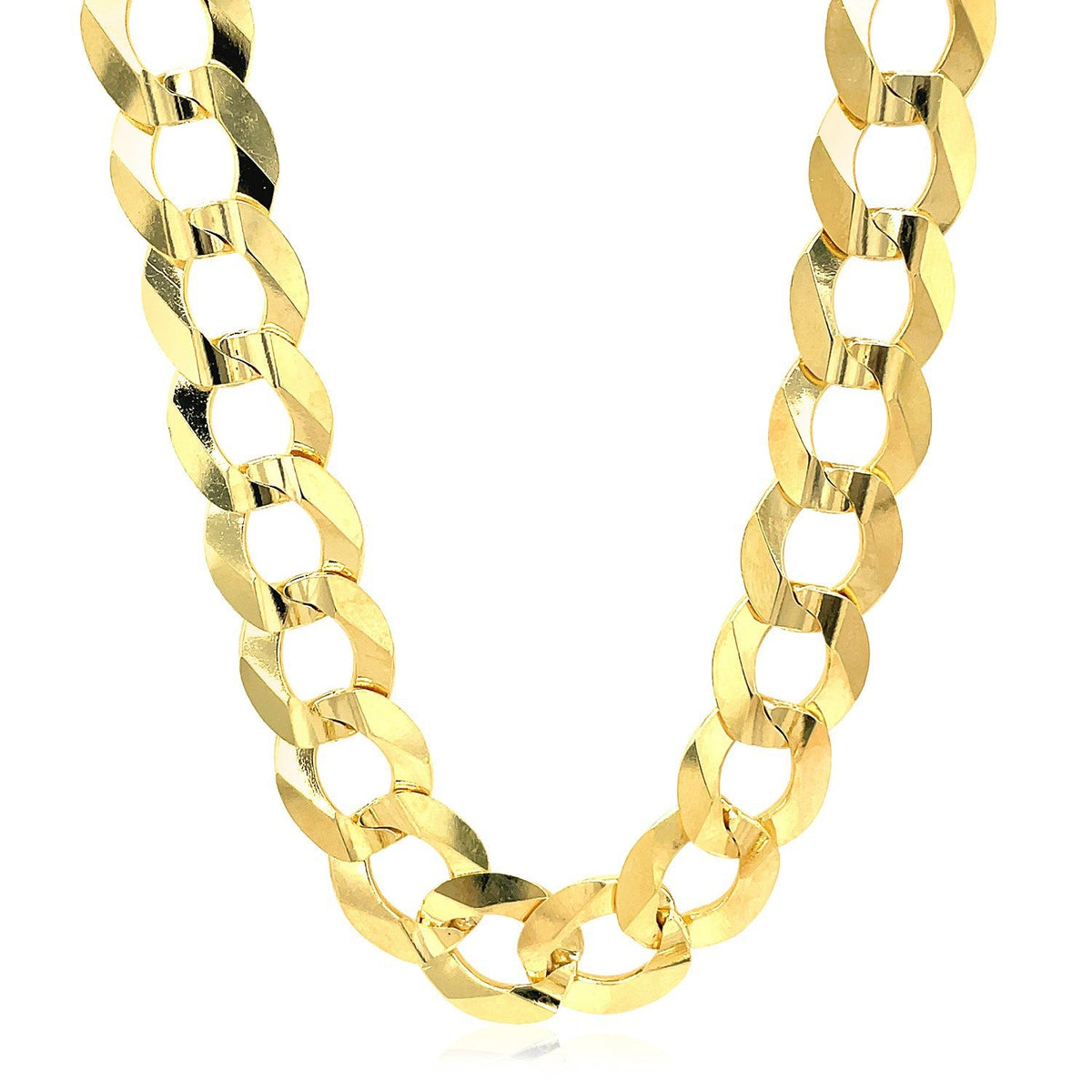 Cadena Curb Sólida de Oro Amarillo de 14k y 10.0mm