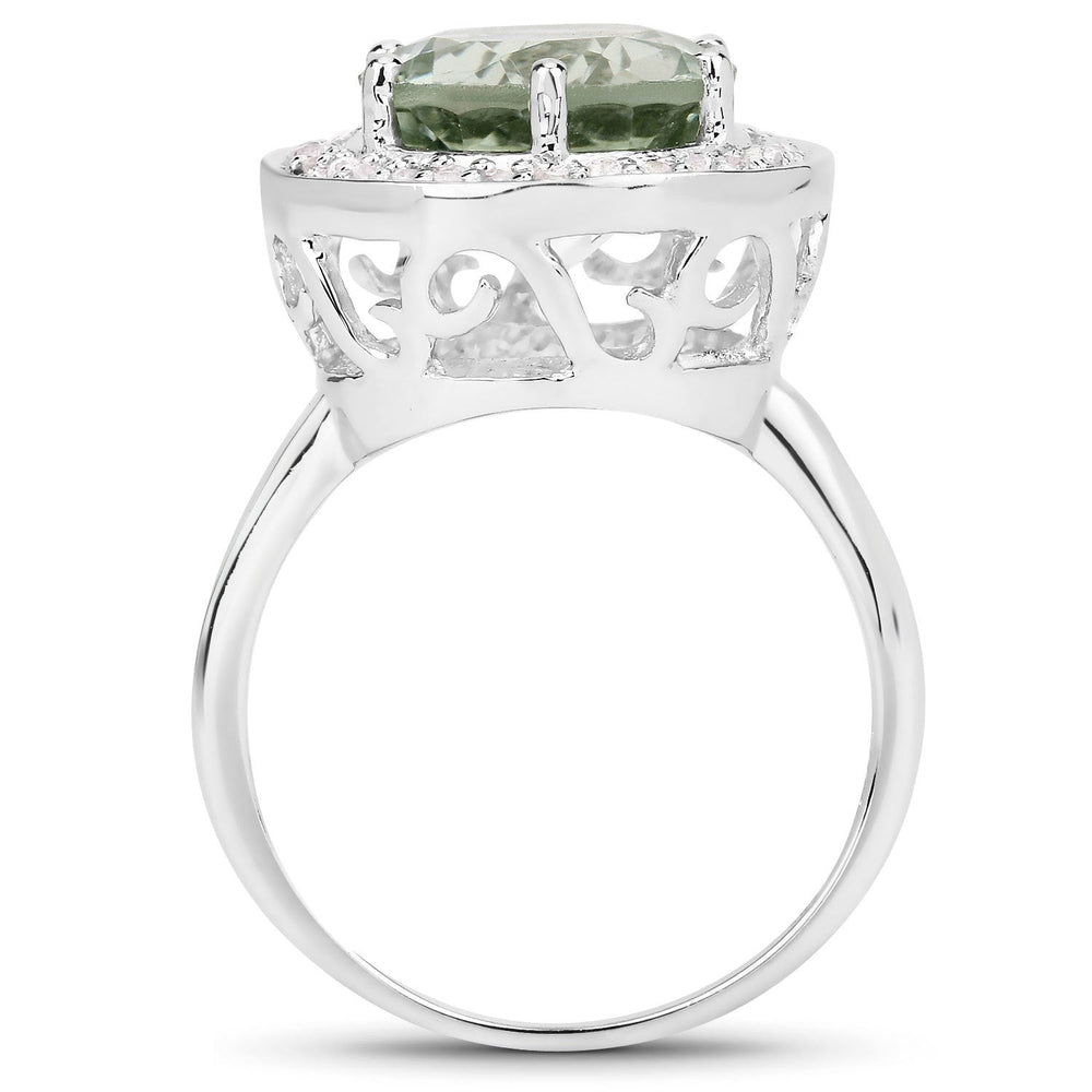 4.94 Carat Genuine Green Amethyst and White Topaz .925 Sterling Silver Ring