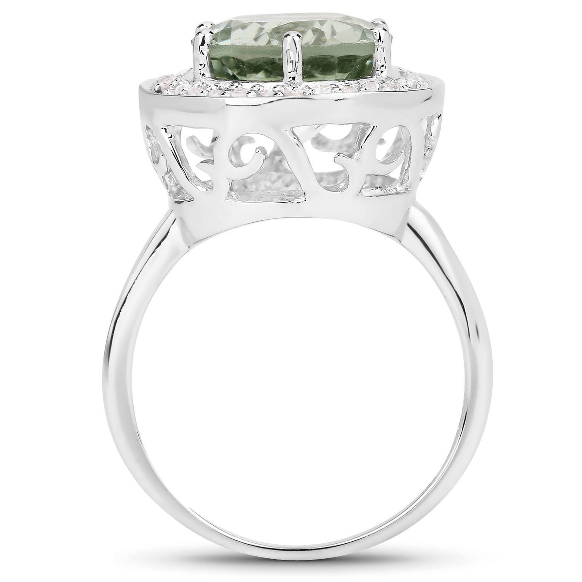 Anillo de 4.94 quilates de amatista verde genuina y topacio blanco de plata de ley .925