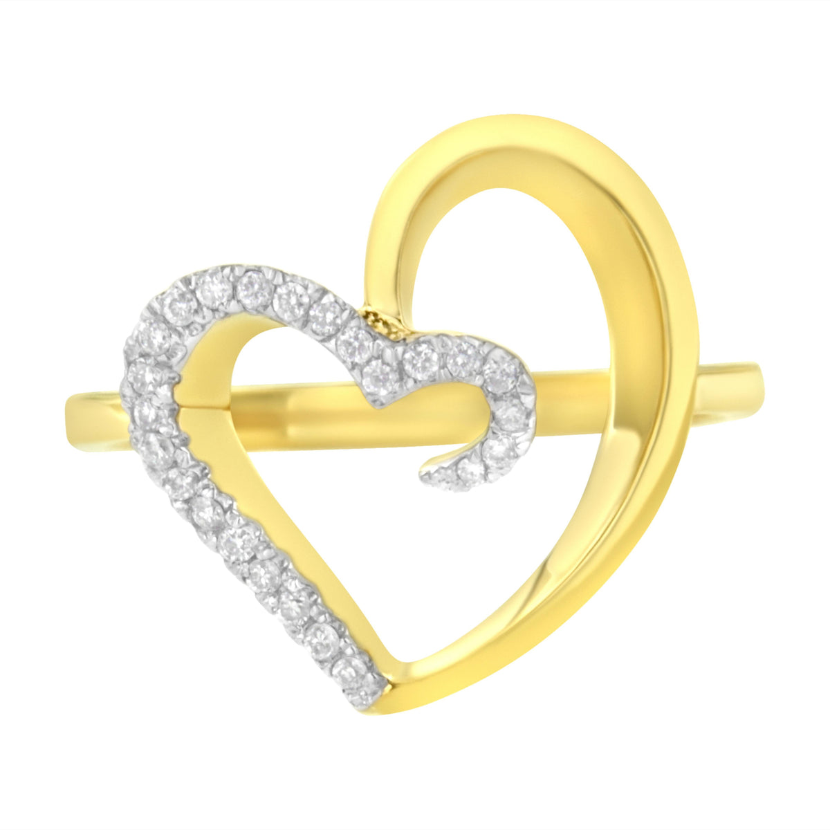 Anillo de oro amarillo de 14 quilates con forma de corazón con diamantes de 0,10 qt. (K-L, I1-I2) - Talla 7
