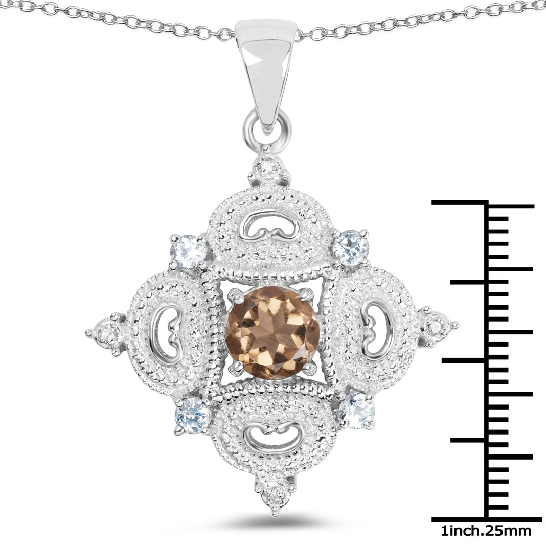 3.00 Carat Genuine Smoky Quartz, Blue Topaz and White Topaz .925 Sterling Silver Pendant