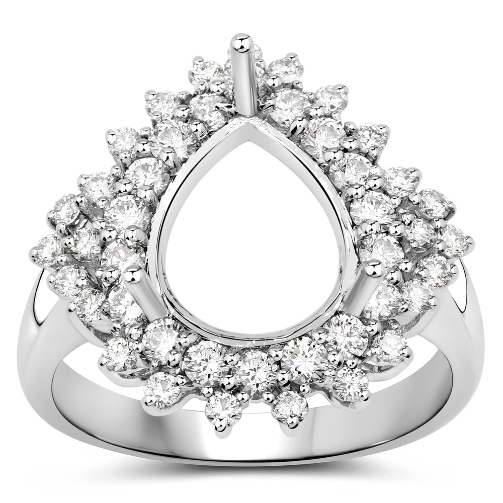 0.89 Carat Genuine White Diamond 14K White Gold Semi Mount Ring - holds 11x9mm Pear Gemstone